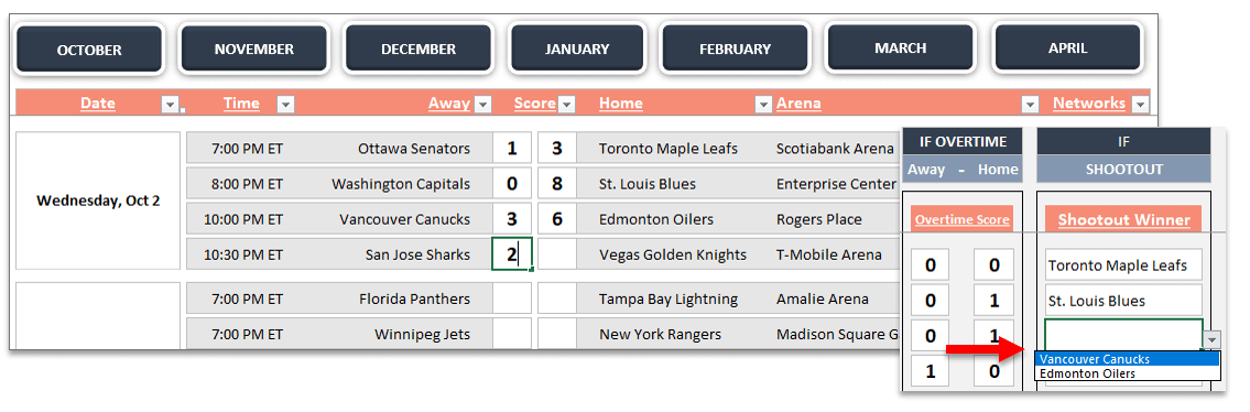 NHL 2019-2020 Excel Template | NHL Schedule, Standings, Playoffs 2019