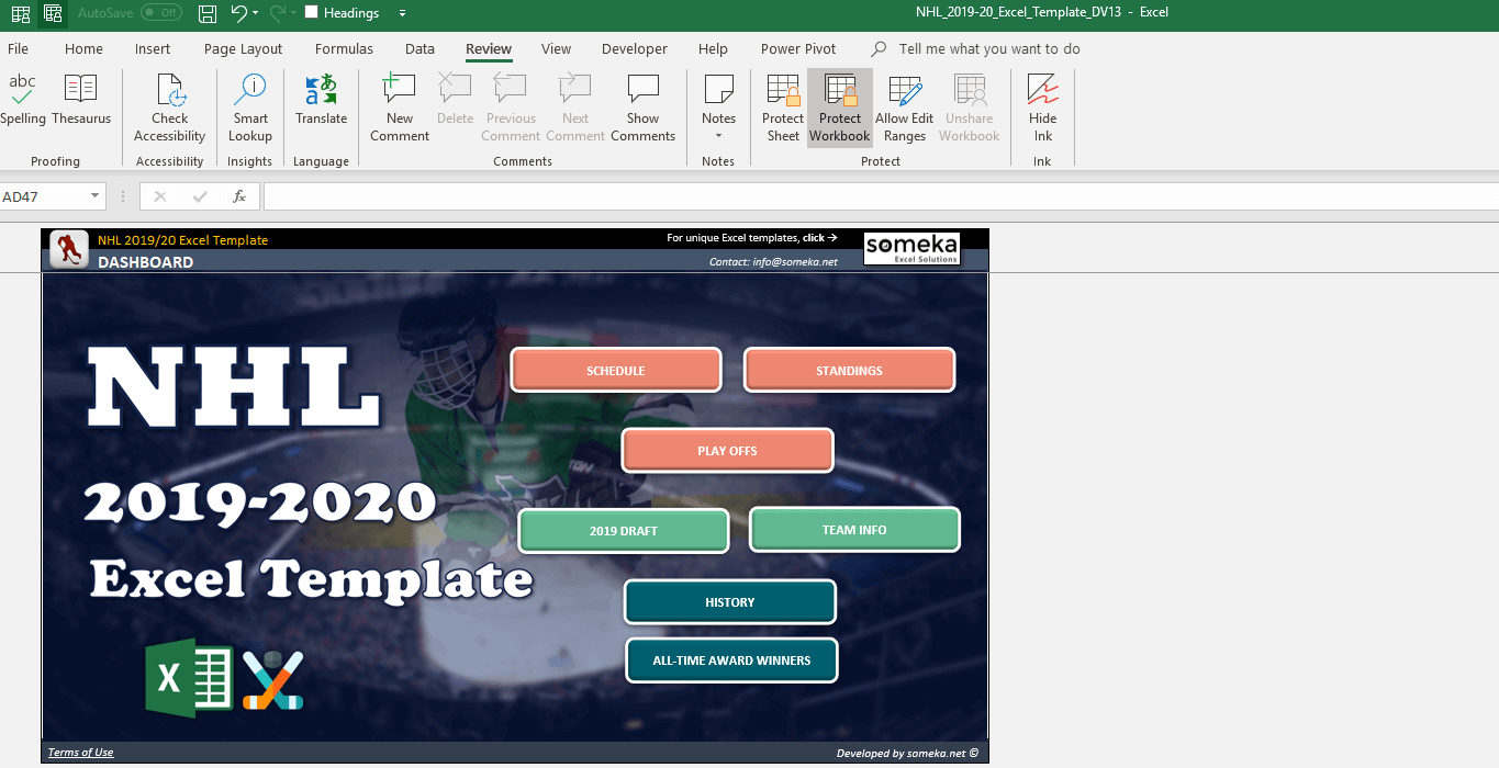 Nhl 2019 2020 Excel Template Nhl Schedule Standings Playoffs 2019