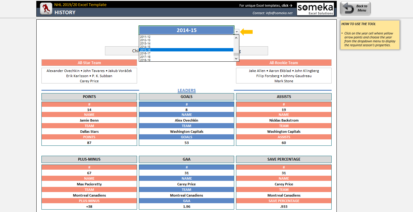 Nhl 2019 2020 Excel Template Nhl Schedule Standings Playoffs 2019