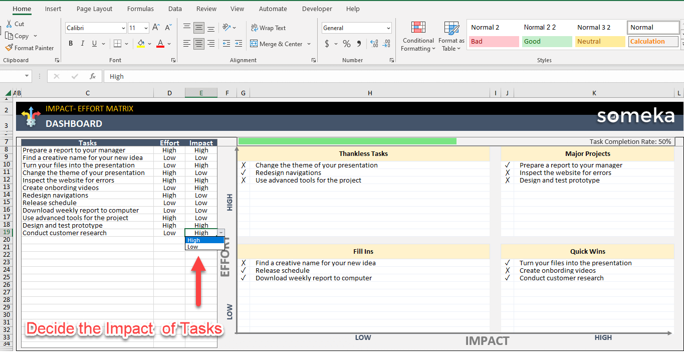 Impact Effort Matrix Excel Template Value Vs Complexity Matrix