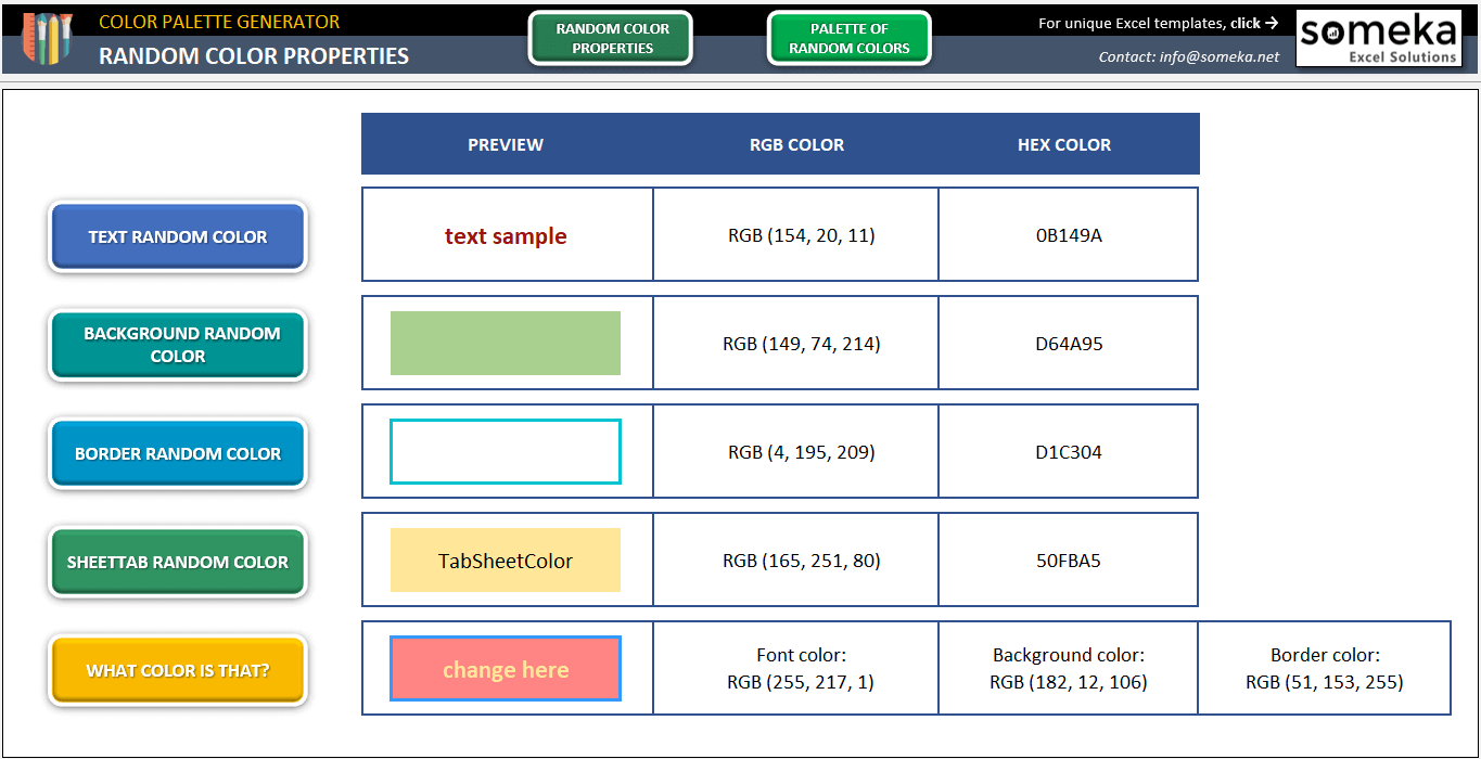 Excel color palette generator random color theme spreadsheet