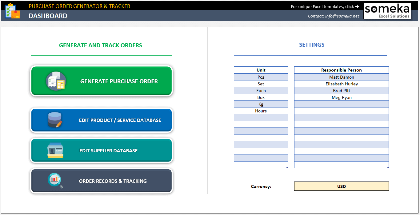 Purchase Order Generator And Tracker Excel Template PO Form