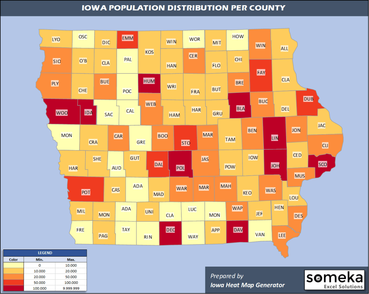 Iowa County Map And Population List In Excel Iowa County Map And Population List In Excel