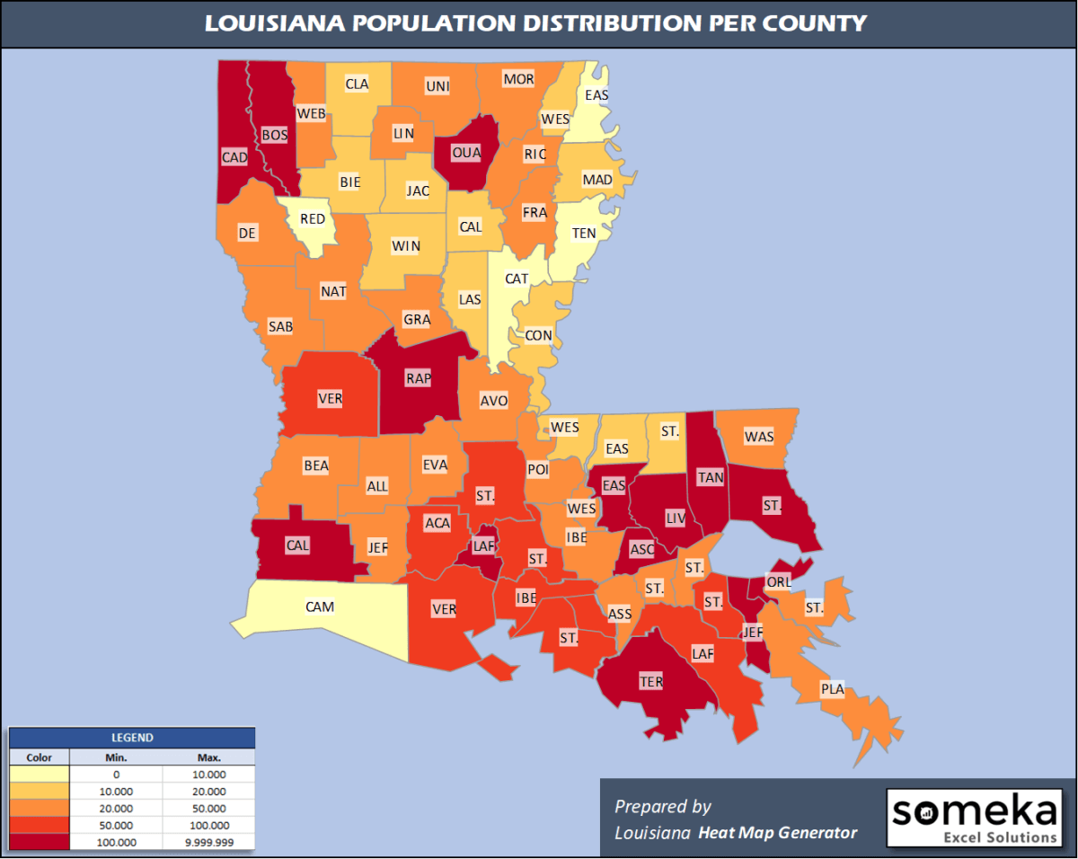 Louisiana Population Density Map