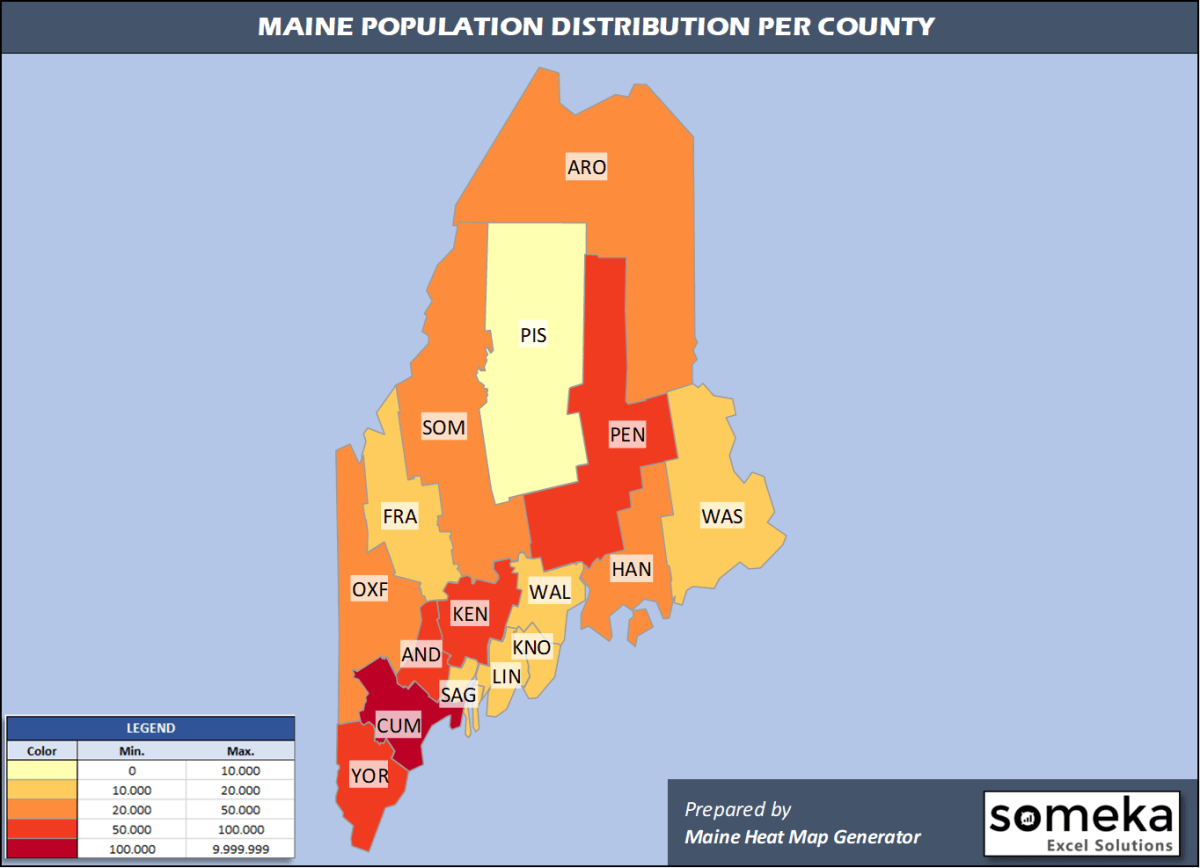 Maine County Map And Population List In Excel