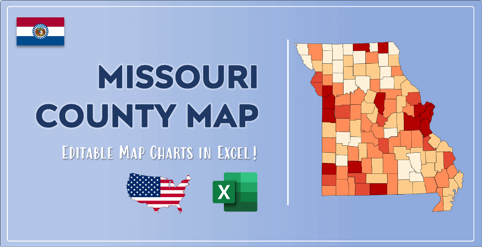 Missouri County Map and Population List in Excel