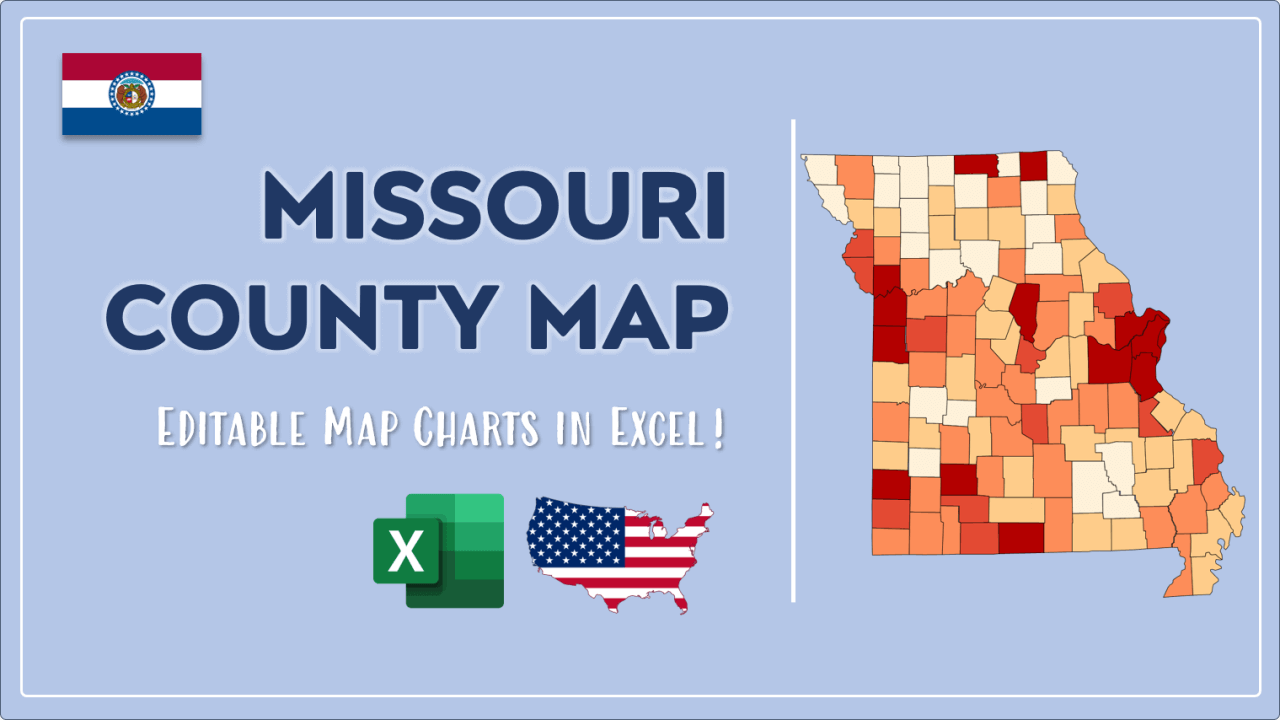 Missouri County Map and Population List in Excel