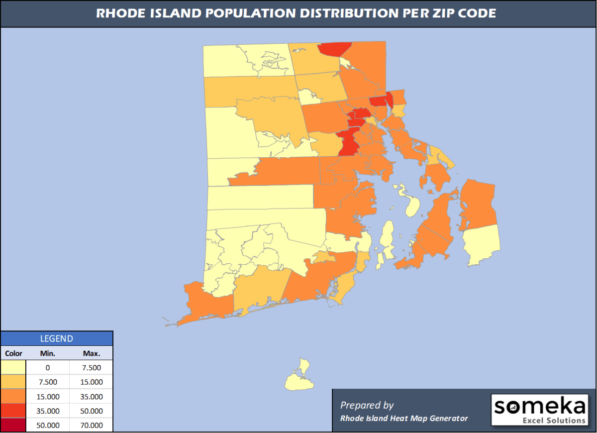 Rhode Island Zip Code Map and Population List in Excel