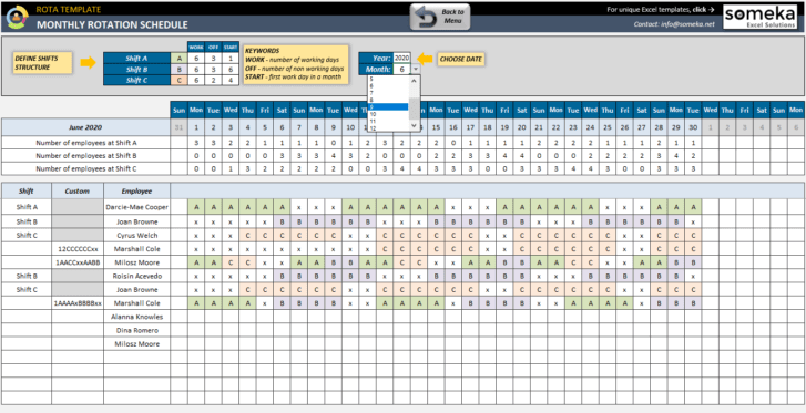 Rotation Schedule Excel Template Staff Rota Planner For Hr