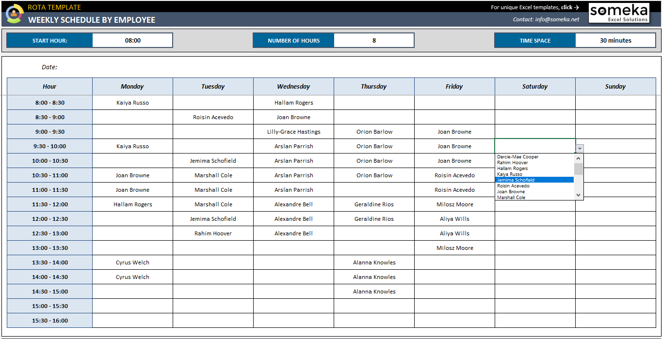 Rotation Schedule Excel Template Staff ROTA Planner for HR