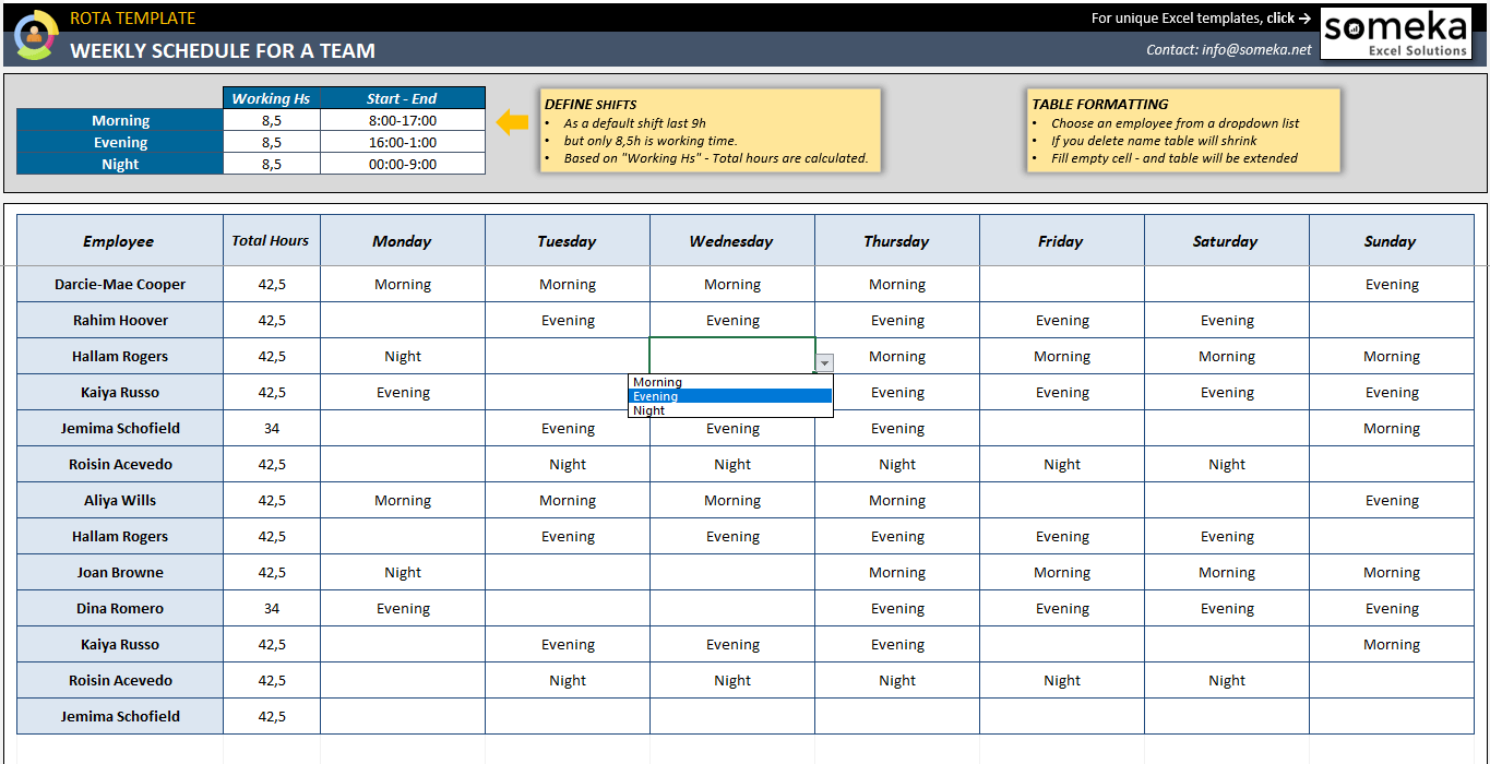 Rotation Schedule Excel Template Staff ROTA Planner for HR