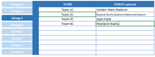 create your own match groups and venues