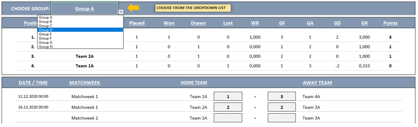 Tournament generator filter by group in excel