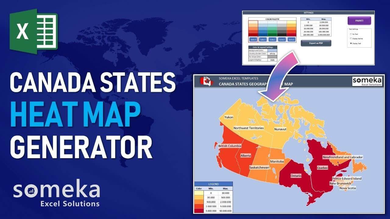 Canada Geographic Heat Map Generator - Someka Excel Template Video