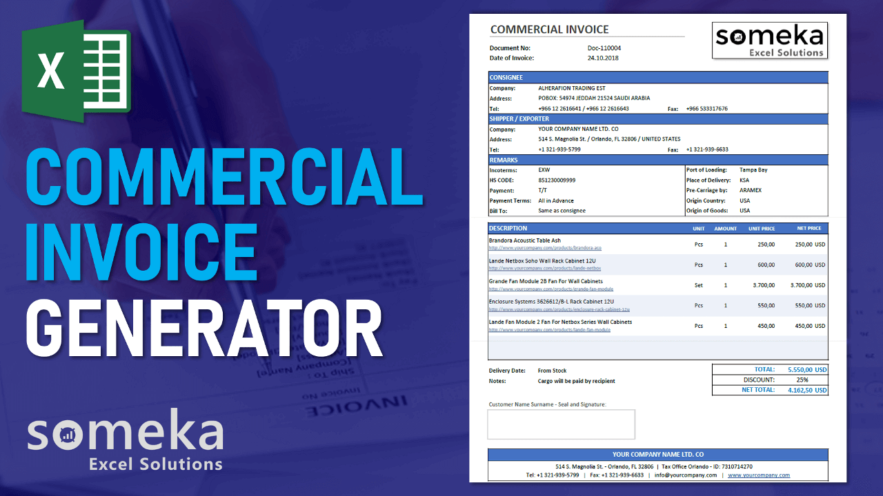 Commercial Invoice Generator - Someka Excel Template Video