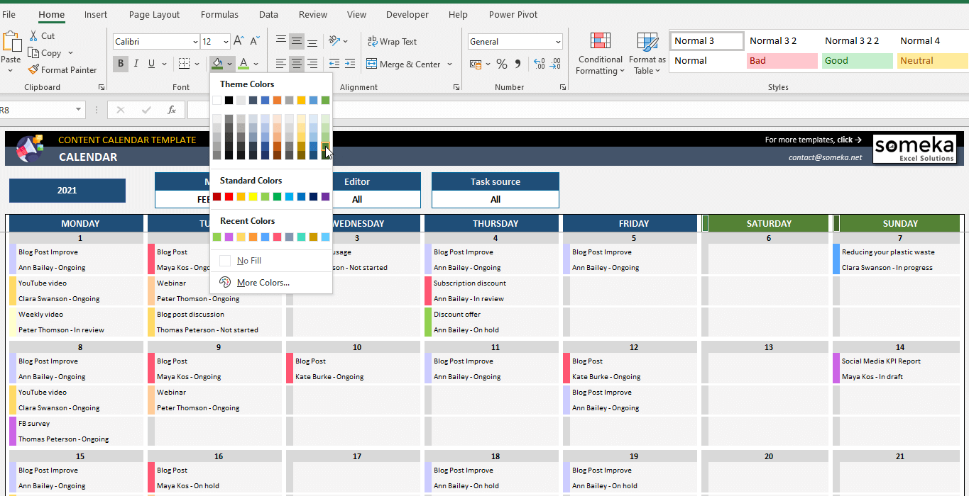 Excel Calender Template