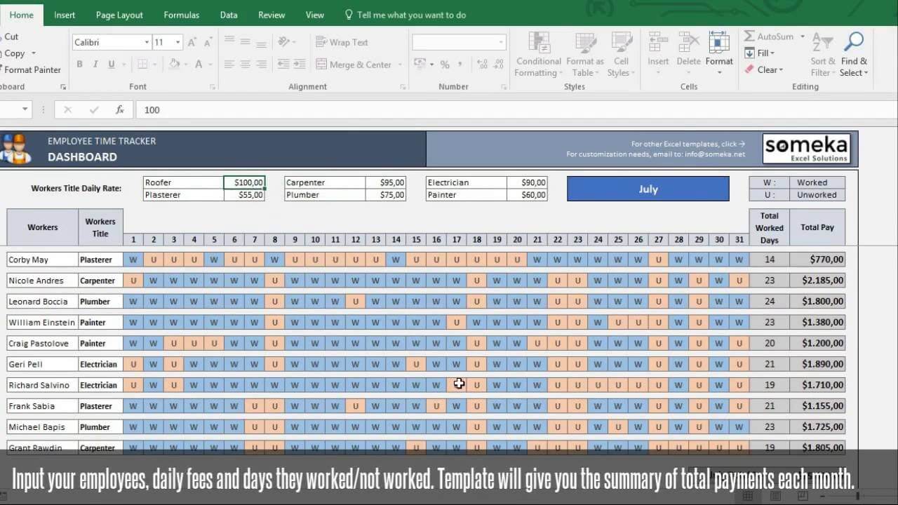 Employee Time Tracker and Payroll Template - Someka Excel Template Video