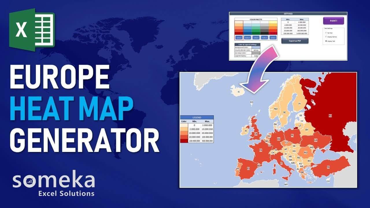 Europe Geographic Heat Map Generator - Someka Excel Template Video