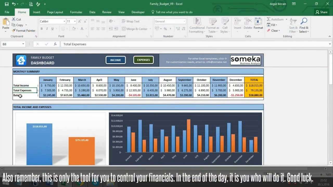 Family Household Budget - Someka Excel Template Video