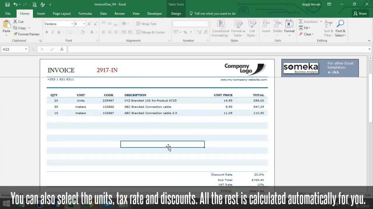 Invoice Template - Someka Excel Template Video