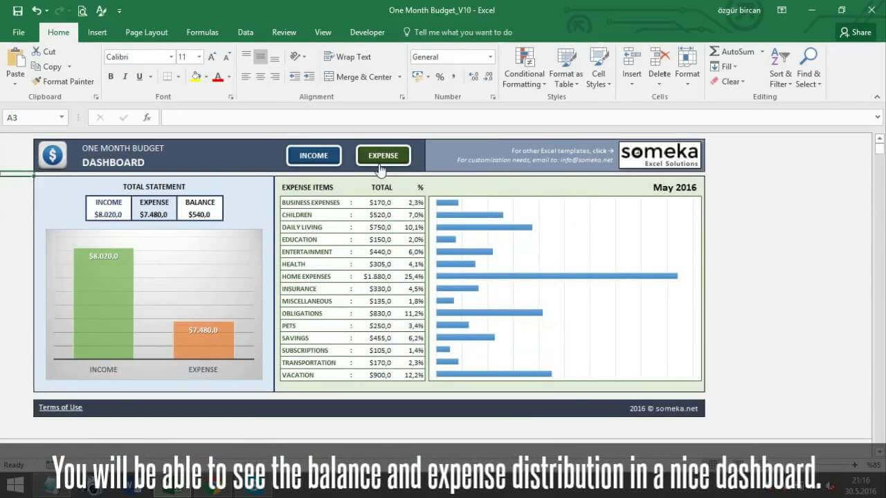 Monthly Budget Worksheet - Someka Excel Template Video