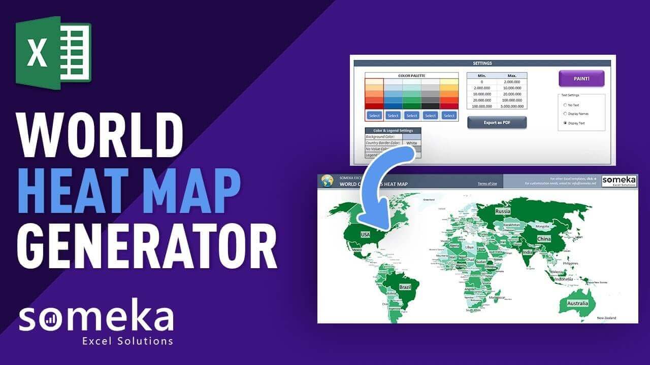 World Countries Geographic Heat Map Generator - Someka Excel Template Video