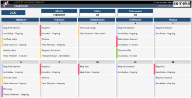 Content Calendar Excel Template