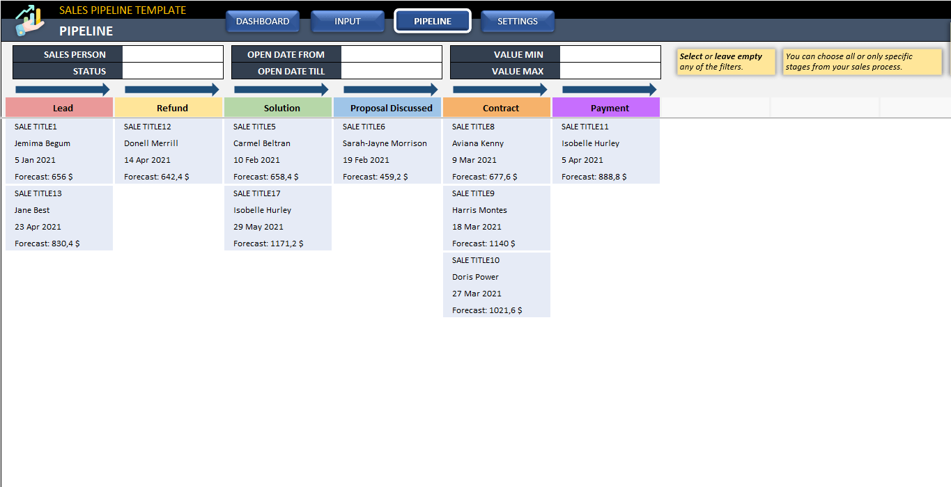 Pipeline Excel Template