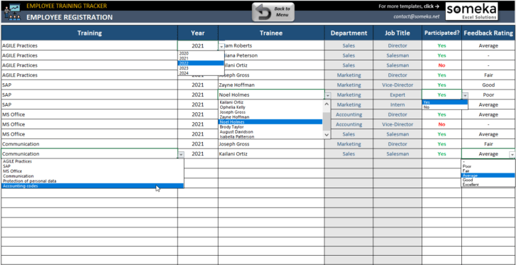 Employee Training Tracker Excel Template | Staff Training Template