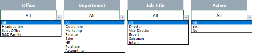 Editable dashboard filters for HR