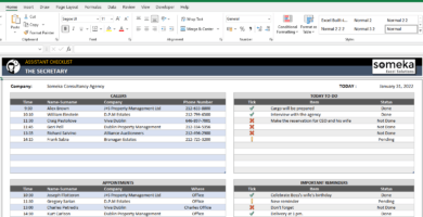 Yönetici Asistanı Excel Şablonu