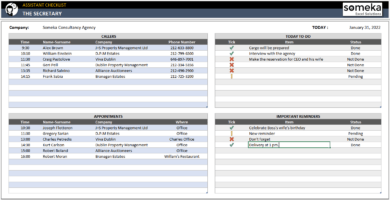 Executive Assistant Daily Checklist Excel Template