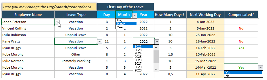 Leave Register For HR Staff