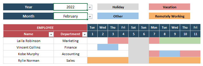 Employee Leave Planner Excel