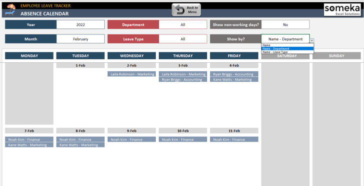 Employee Absence Calendar