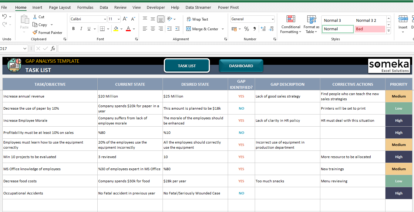GAP Analysis Excel Template White Space Analysis Template