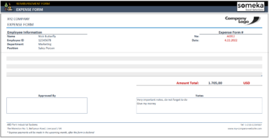 Expense Reimbursement Form Excel Template