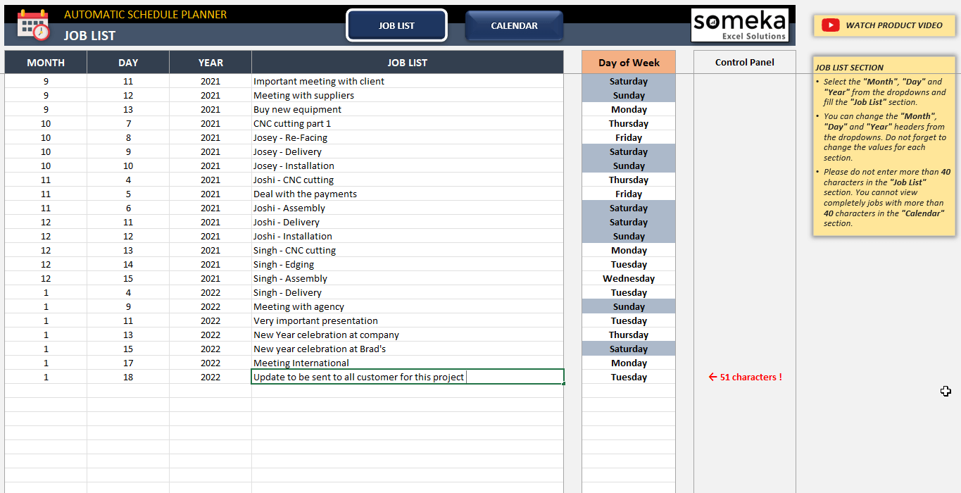 automatic schedule planner monthly schedule calendar in excel