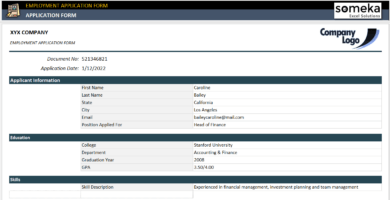 Job Application Form Template In Excel