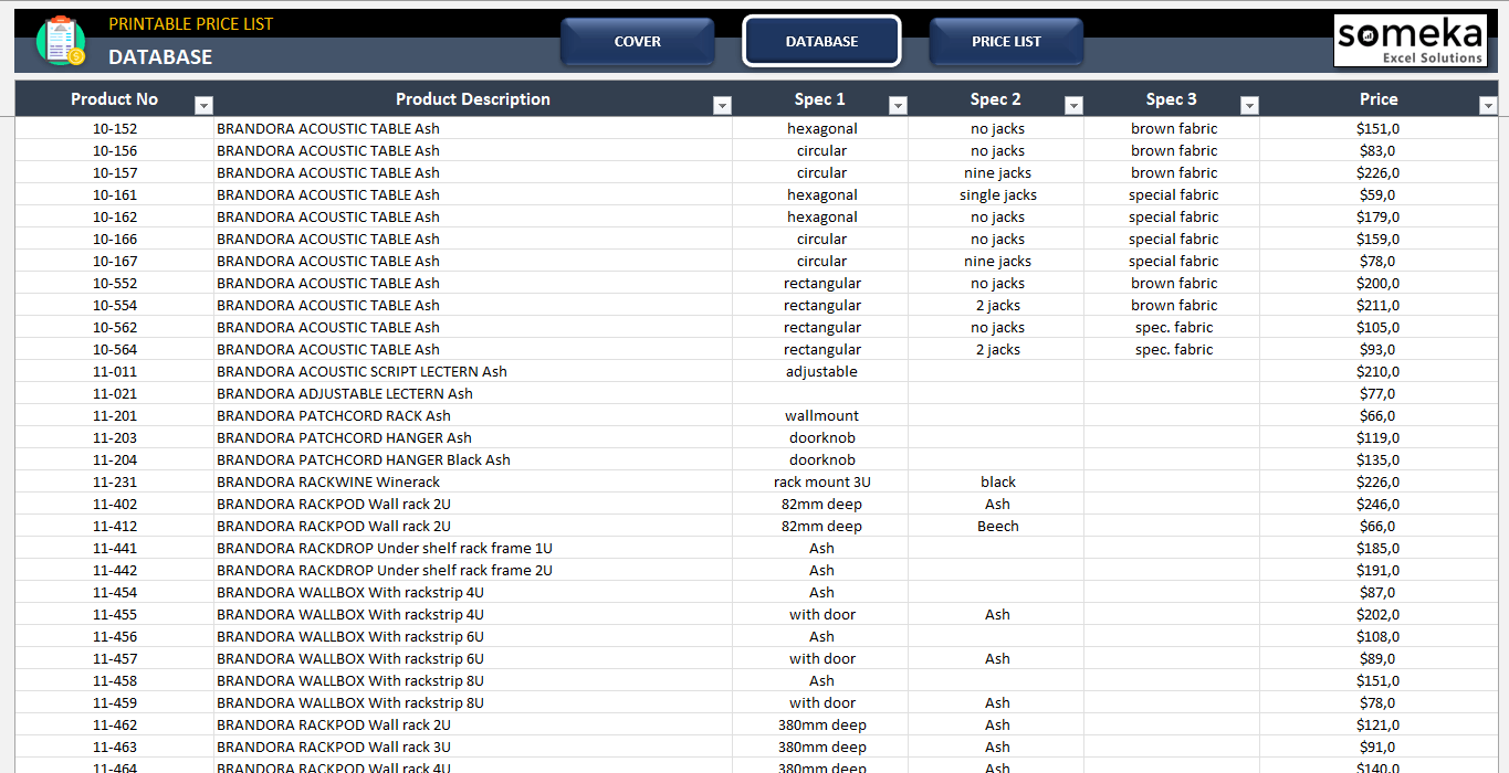 Price List Excel Template With Product Database Price Sheet