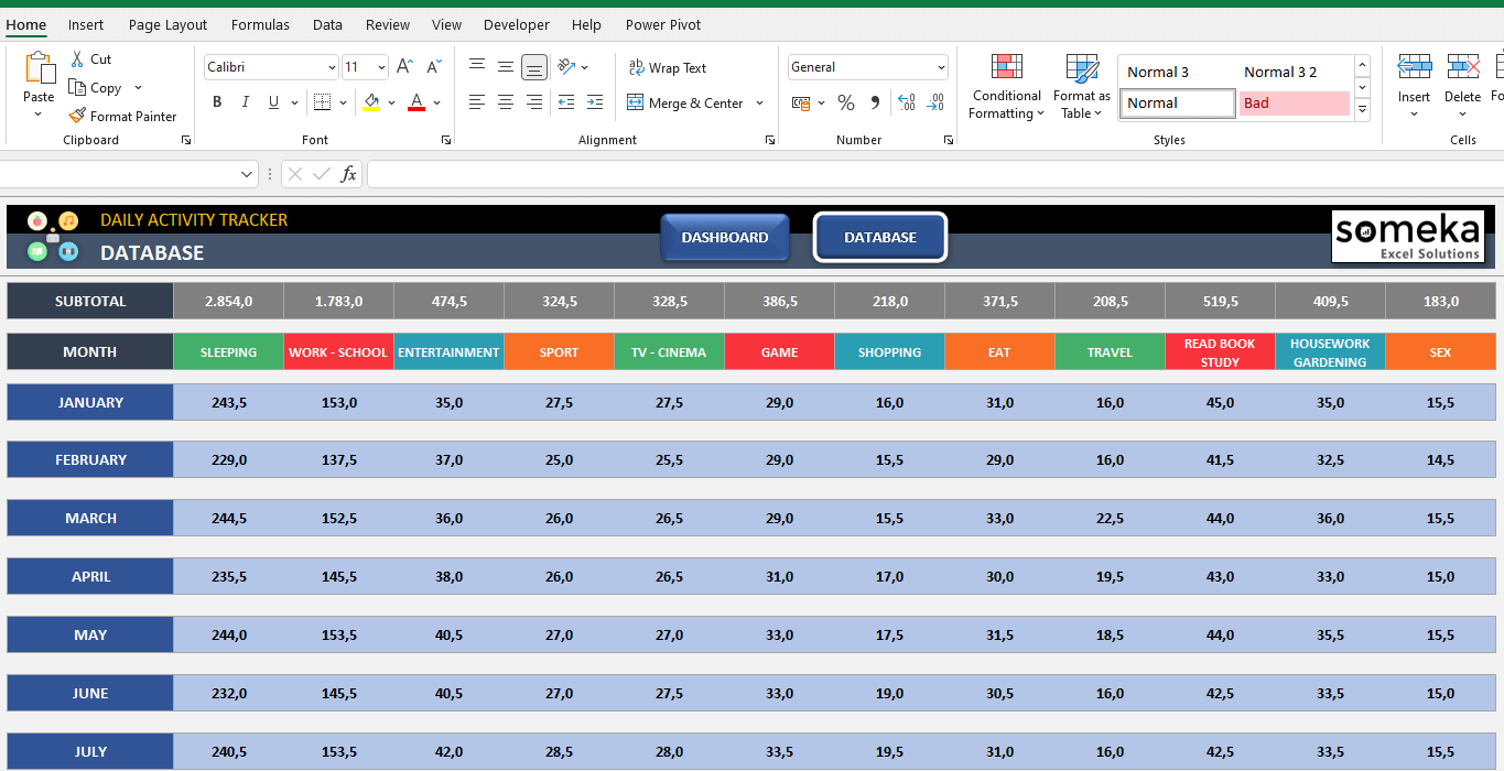 activity calendar excel template