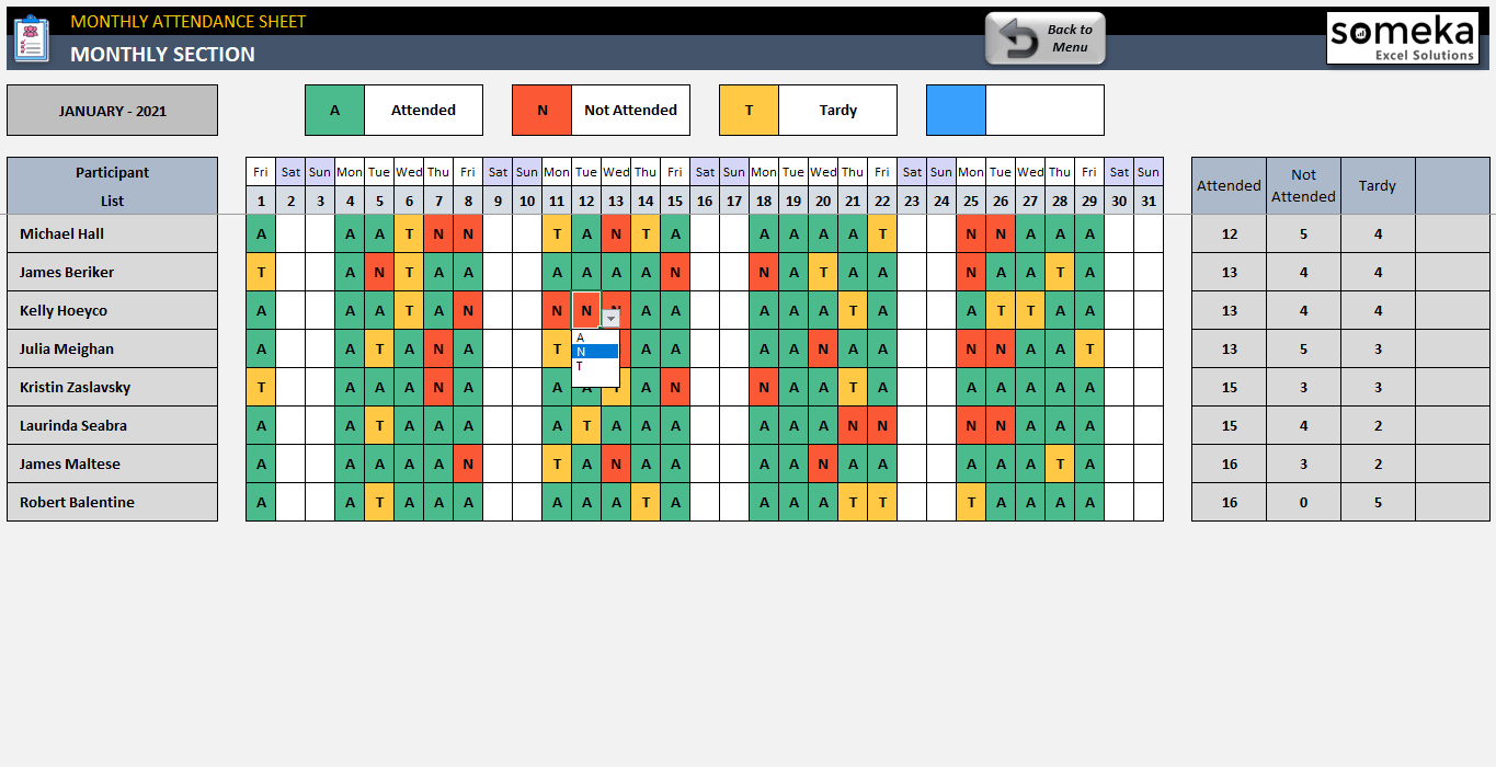 Monthly Attendance Sheet Excel Employee Attendance Tracker