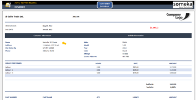 Excel’de Oto Tamir Fatura Şablonu