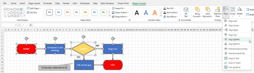 Creating-Flowchart-In-Excel-Aligning-Shapes-Someka-SS7