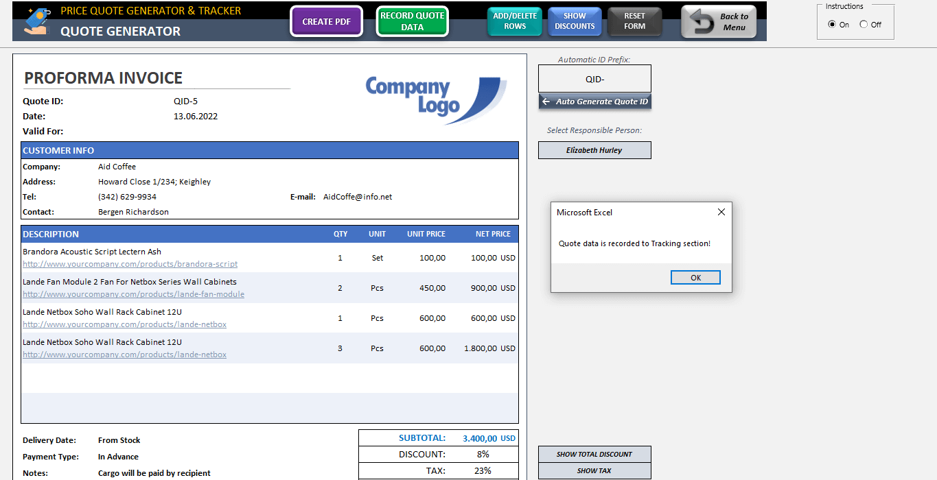 microsoft excel estimate template