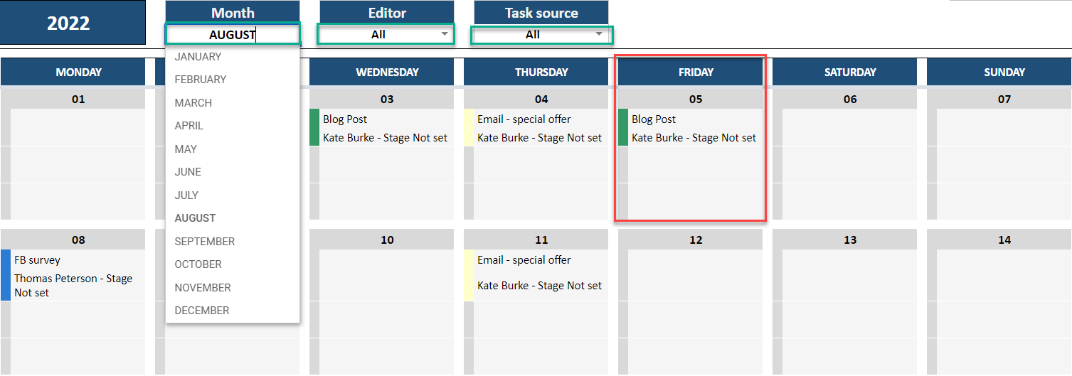 content calendar in google sheets