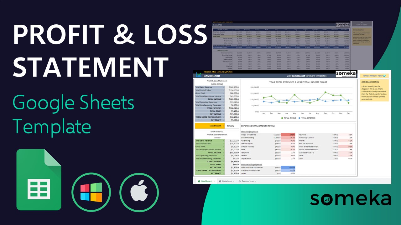 Profit and Loss GS Template - Someka Video