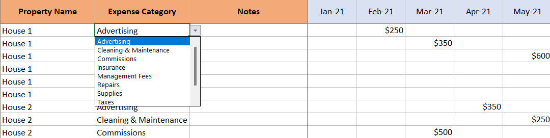 Rental Income Expenses Excel Template | Landlords Spreadsheet