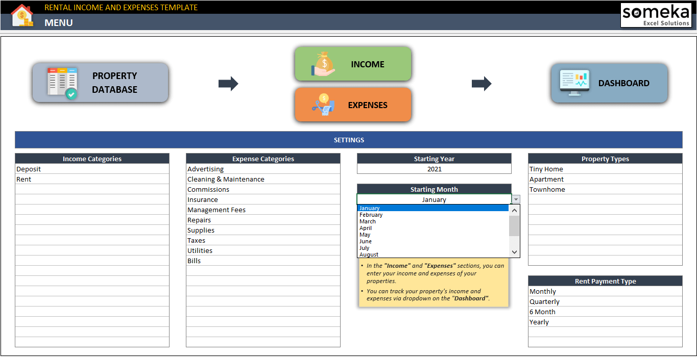 Rental Income Expenses Excel Template | Landlords Spreadsheet