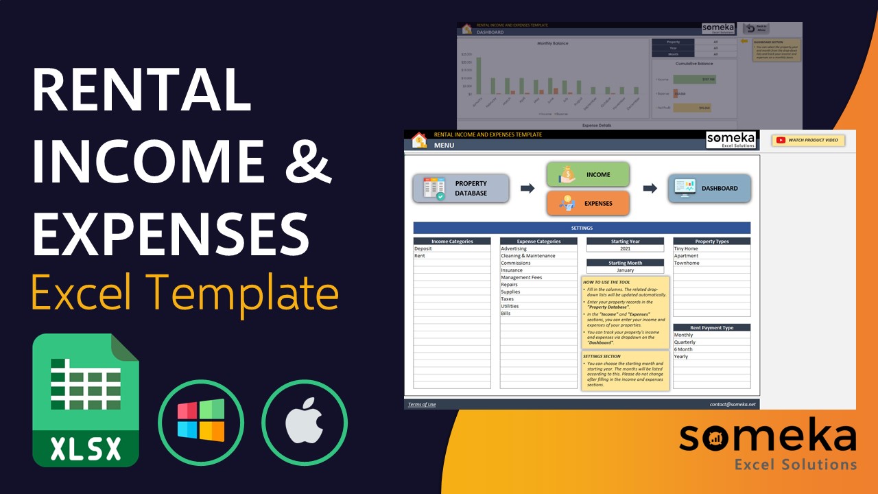 Rental Property Income and Expenses Excel Template - Someka Video